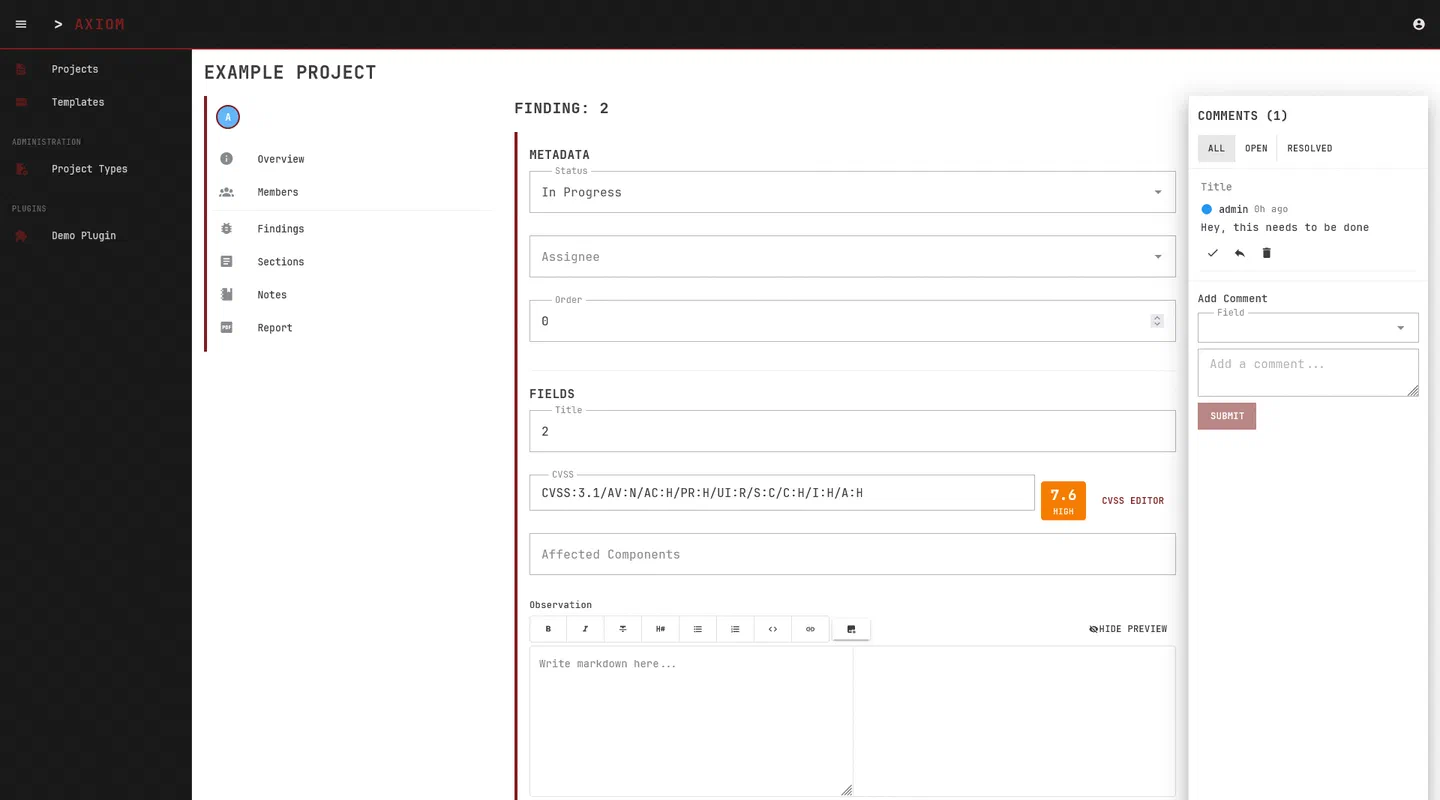 AXIOM comment thread attached to a single report field